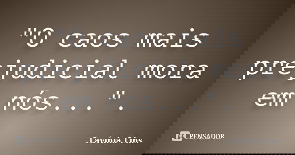 "O caos mais prejudicial mora em nós...".... Frase de Lavínia Lins.