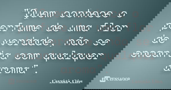 "Quem conhece o perfume de uma flor de verdade, não se encanta com qualquer aroma".... Frase de Lavínia Lins.