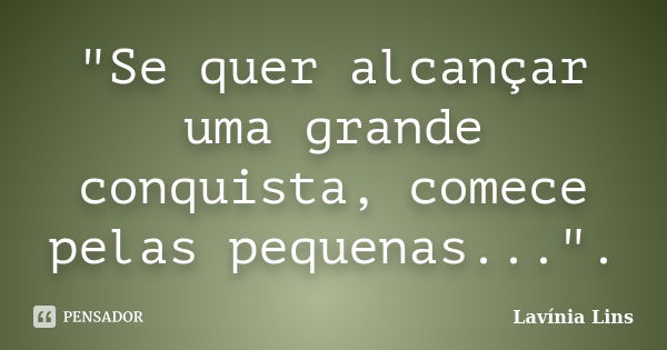 "Se quer alcançar uma grande conquista, comece pelas pequenas...".... Frase de Lavínia Lins.