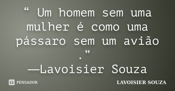 “ Um homem sem uma mulher é como uma pássaro sem um avião .” ―Lavoisier Souza... Frase de Lavoisier Souza.