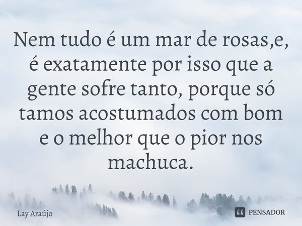 ⁠Nem tudo é um mar de rosas,e, é exatamente por isso que a gente sofre tanto, porque só tamos acostumados com bom e o melhor que o pior nos machuca.... Frase de Lay Araújo.