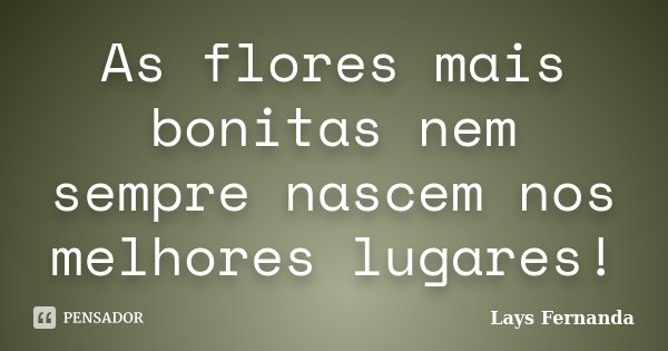 As flores mais bonitas nem sempre nascem nos melhores lugares!... Frase de Lays Fernanda.