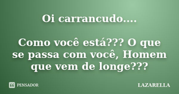 Oi carrancudo.... Como você está??? O que se passa com você, Homem que vem de longe???... Frase de Lazarella.