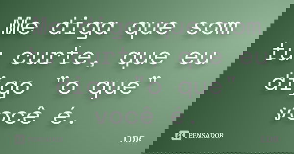 Me diga que som tu curte, que eu digo "o que" você é.... Frase de LDR.