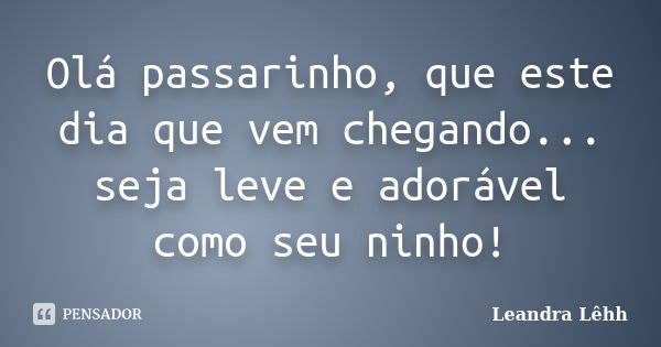 Olá passarinho, que este dia que vem chegando... seja leve e adorável como seu ninho!... Frase de Leandra Lêhh.