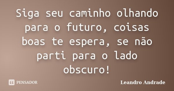 Siga seu caminho olhando para o futuro, coisas boas te espera, se não parti para o lado obscuro!... Frase de Leandro Andrade.