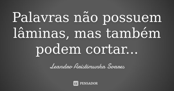 Palavras não possuem lâminas, mas também podem cortar...... Frase de Leandro Aristimunha Soares.