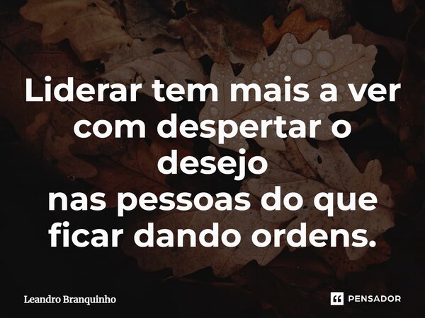 ⁠Liderar tem mais a ver com despertar o desejo nas pessoas do que ficar dando ordens.... Frase de Leandro Branquinho.