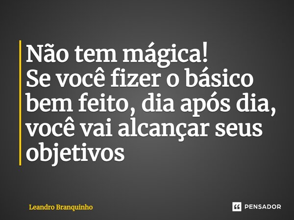 ⁠Não tem mágica! Se você fizer o básico bem feito, dia após dia, você vai alcançar seus objetivos... Frase de Leandro Branquinho.