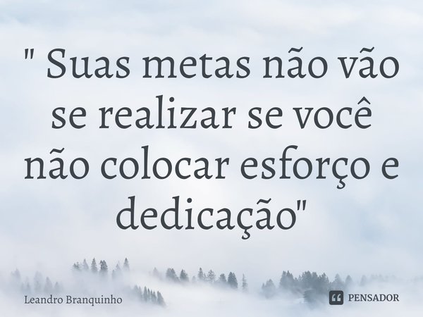 ⁠" Suas metas não vão se realizar se você não colocar esforço e dedicação "... Frase de Leandro Branquinho.