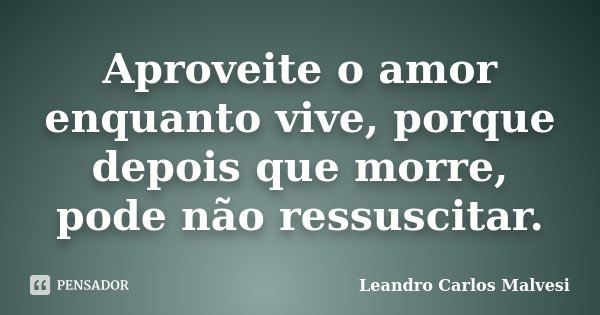 Aproveite o amor enquanto vive, porque depois que morre, pode não ressuscitar.... Frase de Leandro Carlos Malvesi.