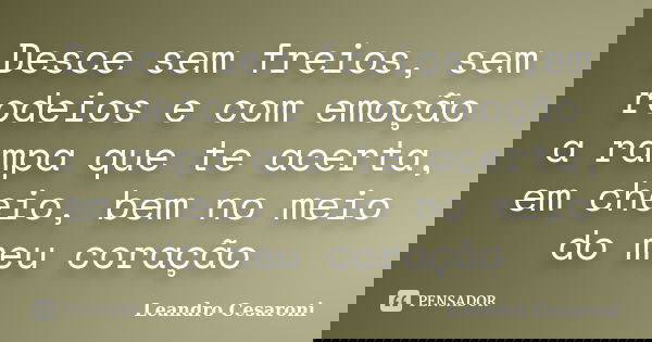 Desce sem freios, sem rodeios e com emoção a rampa que te acerta, em cheio, bem no meio do meu coração... Frase de Leandro Cesaroni.