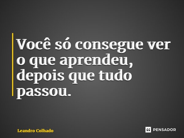 Você só consegue ver o que aprendeu, depois que tudo passou.... Frase de Leandro Colhado.
