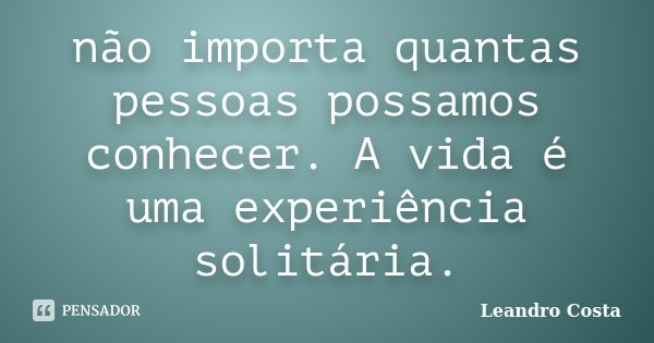 não importa quantas pessoas possamos conhecer. A vida é uma experiência solitária.... Frase de Leandro Costa.