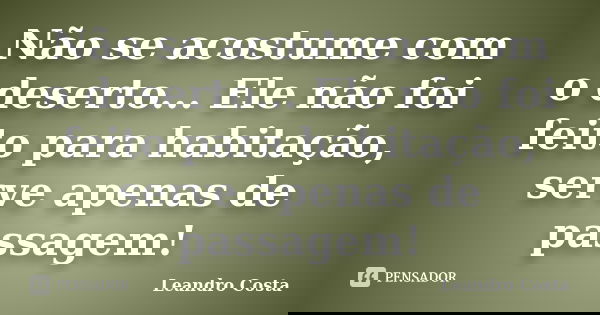 Não se acostume com o deserto... Ele não foi feito para habitação, serve apenas de passagem!... Frase de Leandro Costa.