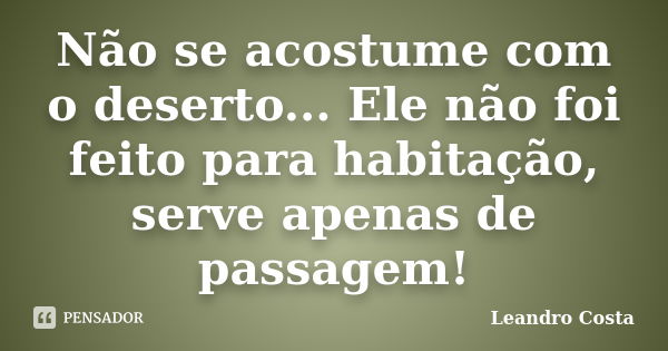 Não se acostume com o deserto... Ele não foi feito para habitação, serve apenas de passagem!... Frase de Leandro Costa.