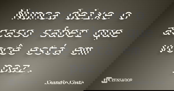 Nunca deixe o acaso saber que você está em paz.... Frase de Leandro Costa.