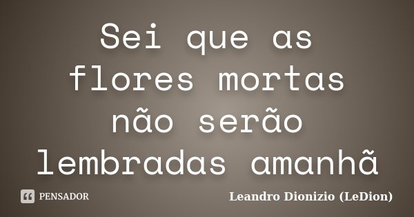 Sei que as flores mortas não serão lembradas amanhã... Frase de Leandro Dionizio (LeDion).