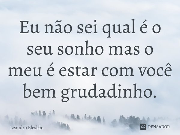 ⁠Eu não sei qual é o seu sonho mas o meu é estar com você bem grudadinho.... Frase de Leandro Elesbão.