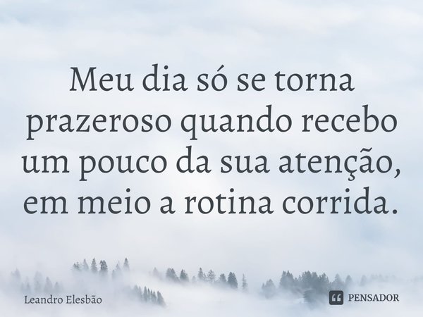 ⁠Meu dia só se torna prazeroso quando recebo um pouco da sua atenção, em meio a rotina corrida.... Frase de Leandro Elesbão.