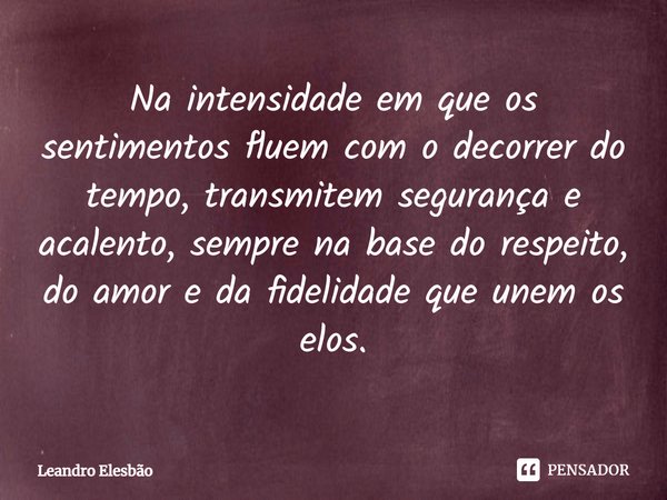 Na intensidade em que os sentimentos fluem com o decorrer do tempo, transmitem segurança e acalento, sempre na base do respeito, do amor e da fidelidade que une... Frase de Leandro Elesbão.