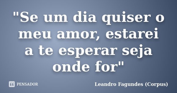 "Se um dia quiser o meu amor, estarei a te esperar seja onde for"... Frase de Leandro Fagundes (Corpus).