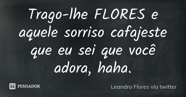 Trago-lhe FLORES e aquele sorriso cafajeste que eu sei que você adora, haha.... Frase de Leandro Flores via twitter.