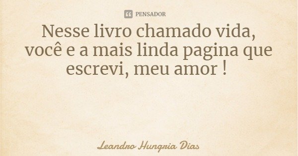 Nesse livro chamado vida, você e a mais linda pagina que escrevi, meu amor !... Frase de Leandro Hungria Dias.