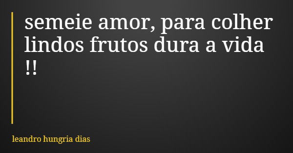 semeie amor, para colher lindos frutos dura a vida !!... Frase de leandro hungria dias.