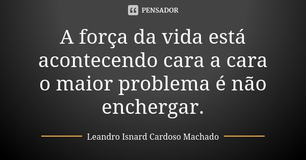 A força da vida está acontecendo cara a cara o maior problema é não enchergar.... Frase de Leandro Isnard Cardoso Machado.