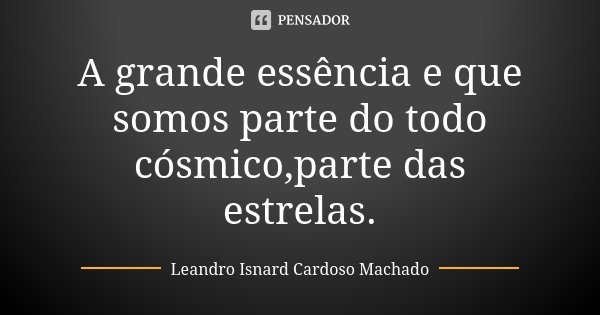 A grande essência e que somos parte do todo cósmico,parte das estrelas.... Frase de Leandro Isnard Cardoso Machado.