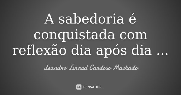 A sabedoria é conquistada com reflexão dia após dia ...... Frase de Leandro Isnard Cardoso Machado.