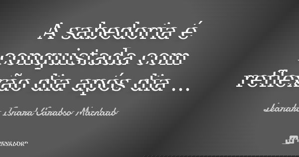 A sabedoria é conquistada com reflexão dia após dia ...... Frase de Leandro Isnard Cardoso Machado.