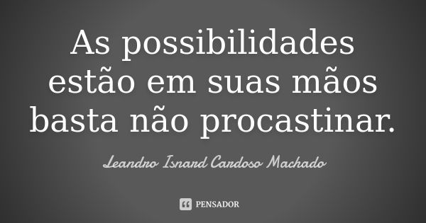 As possibilidades estão em suas mãos basta não procastinar.... Frase de Leandro Isnard Cardoso Machado.