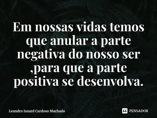 ⁠Em nossas vidas temos que anular a parte negativa do nosso ser ,para que a parte positiva se desenvolva.... Frase de Leandro Isnard Cardoso Machado.