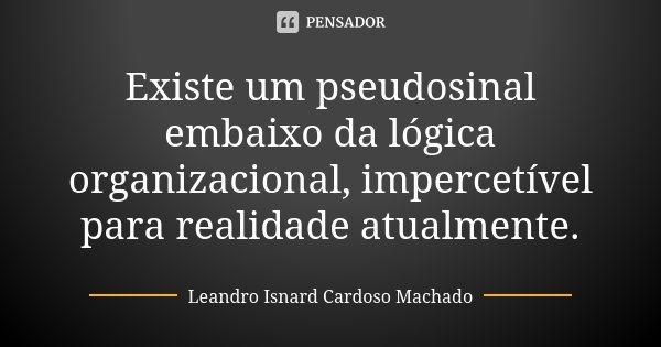 Existe um pseudosinal embaixo da lógica organizacional, impercetível para realidade atualmente.... Frase de Leandro Isnard Cardoso Machado.