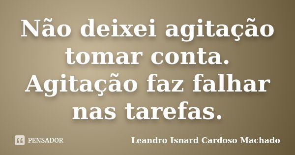 Não deixei agitação tomar conta. Agitação faz falhar nas tarefas.... Frase de Leandro Isnard Cardoso Machado.