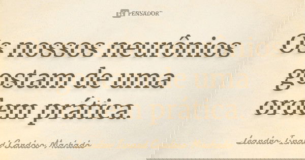 Os nossos neurônios gostam de uma ordem prática.... Frase de Leandro Isnard Cardoso Machado.