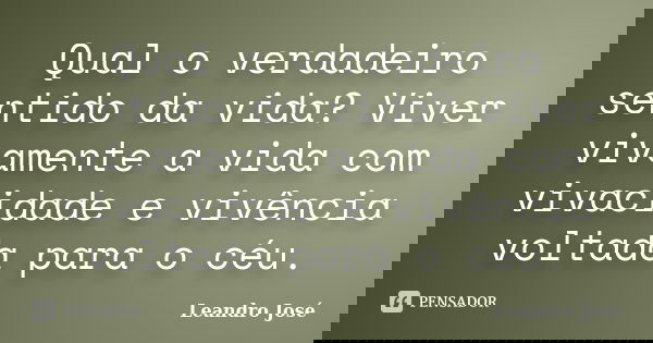 Qual o verdadeiro sentido da vida? Viver vivamente a vida com vivacidade e vivência voltada para o céu.... Frase de Leandro José.