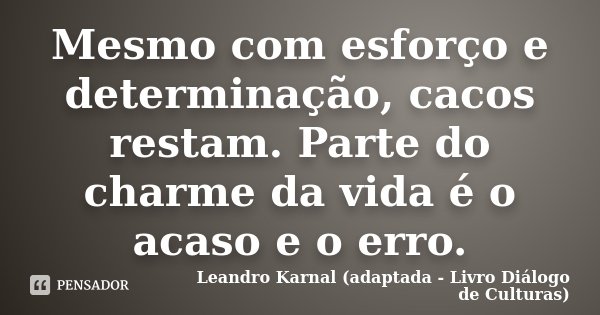 Mesmo com esforço e determinação, cacos restam. Parte do charme da vida é o acaso e o erro.... Frase de Leandro Karnal (adaptada - Livro Diálogo de Culturas).