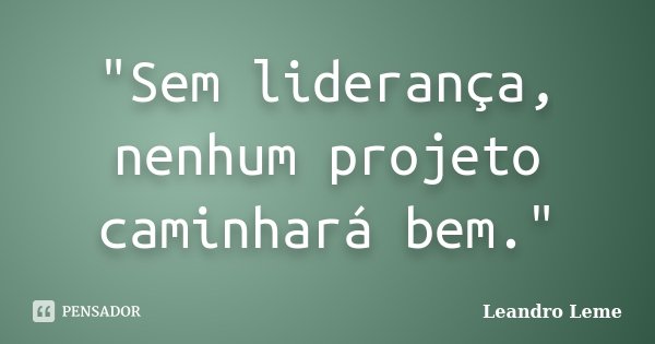 "Sem liderança, nenhum projeto caminhará bem."... Frase de Leandro Leme.