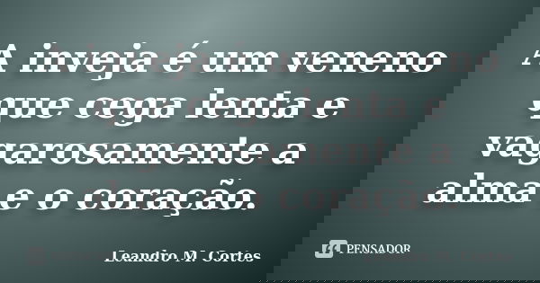 A inveja é um veneno que cega lenta e vagarosamente a alma e o coração.... Frase de Leandro M. Cortes.