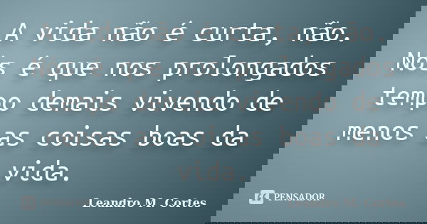 A vida não é curta, não. Nós é que nos prolongados tempo demais vivendo de menos as coisas boas da vida.... Frase de Leandro M. Cortes.