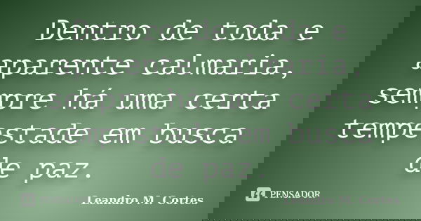Dentro de toda e aparente calmaria, sempre há uma certa tempestade em busca de paz.... Frase de Leandro M. Cortes.