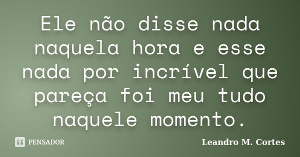 Ele não disse nada naquela hora e esse nada por incrível que pareça foi meu tudo naquele momento.... Frase de Leandro M. Cortes.