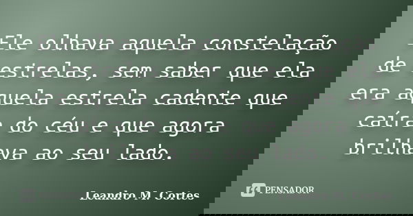 Ele olhava aquela constelação de estrelas, sem saber que ela era aquela estrela cadente que caíra do céu e que agora brilhava ao seu lado.... Frase de Leandro M. Cortes.