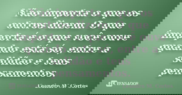 Não importa o que os outros dizem. O que importa é o que você ouve quando está só, entre a solidão e teus pensamentos.... Frase de Leandro M. Cortes.
