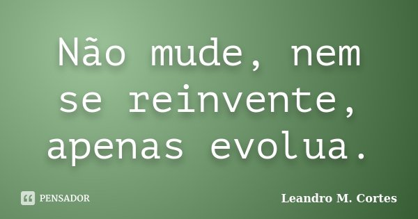 Não mude, nem se reinvente, apenas evolua.... Frase de Leandro M. Cortes.