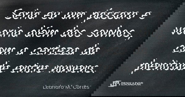 Seria eu um pássaro e voaria além dos sonhos, com a certeza da plenitude entre nuvens.... Frase de Leandro M. Cortes.