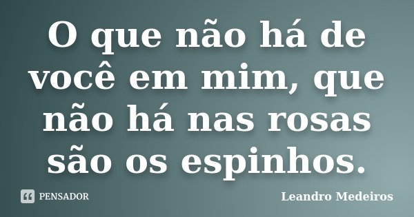 O que não há de você em mim, que não há nas rosas são os espinhos.... Frase de Leandro Medeiros.